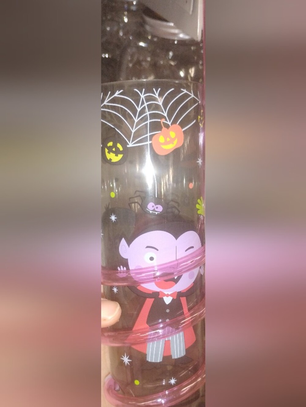 Kids Halloween Pumpkin, Vampire & Spider Glass with a Spiral Straw - Black